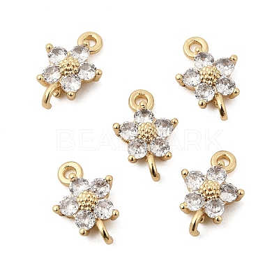 Brass Pave Cubic Zirconia Flower Links Connector Charms KK-H089-34G-02-1