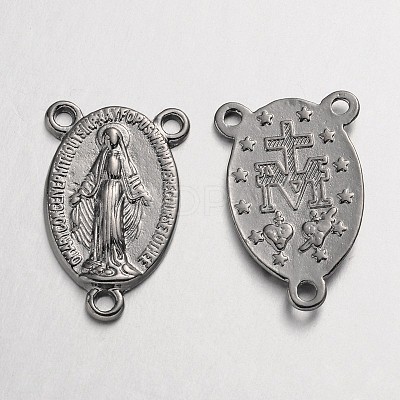 Holy Oval Carved Virgin Mary Tibetan Style Alloy Chandelier Component Links LS-TIBEP-LF0961YKG-B-FF-1