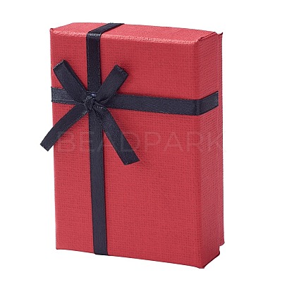 Kraft Cotton Filled Rectangle Cardboard Jewelry Set Boxes with Bowknot CBOX-D028-04-1
