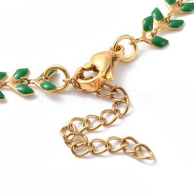 Enamel Ear of Wheat Link Chains Bracelet BJEW-P271-02G-07-1