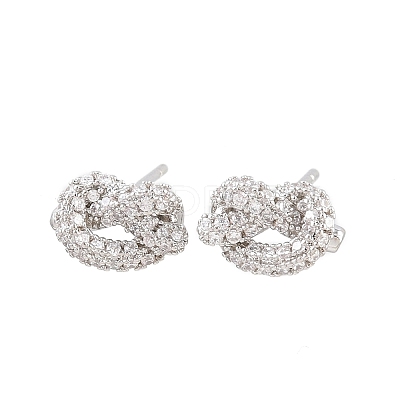 knot Brass Micro Pave Cubic Zirconia Stud Earrings EJEW-C174-01P-06-1