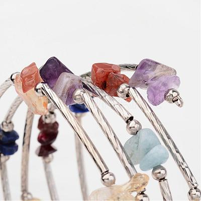 Four Loops Natural Gemstone Beaded Wrap Bracelets BJEW-JB02332-02-1