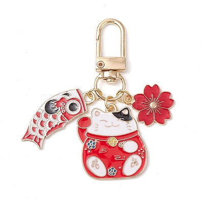 Fortune Cat Fish Flower Alloy Enamel Pendant Decorations HJEW-JM02873-01-1