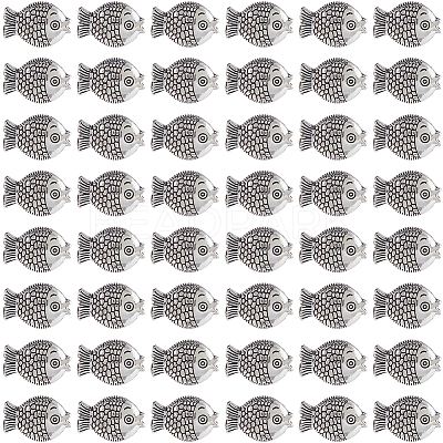 100Pcs Tibetan Style Zinc Alloy Fish Beads TIBEB-SC0001-35-1