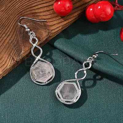 Hexagon Natural Rose Quartz Dangle Earrings EJEW-K298-01P-09-1