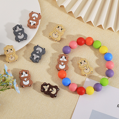 16Pcs 4 Colors Squirrel Food Grade Eco-Friendly Silicone Focal Beads SIL-CA0003-02-1