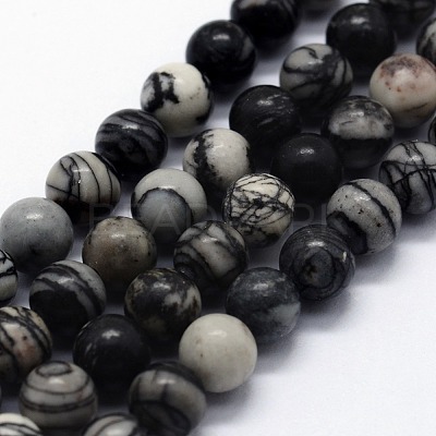 Natural Black Silk Stone/Netstone Beads Strands G-I199-11-6mm-1
