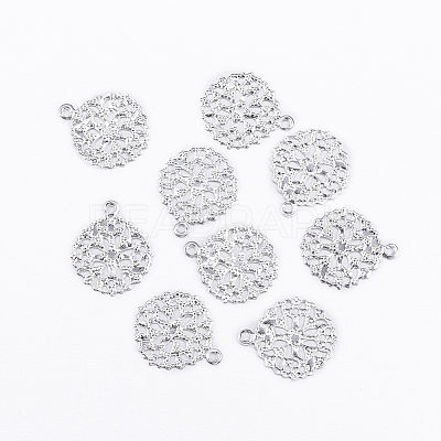 Flat Round Brass Flower Filigree Findings Charms Pendants LS-KK-O015-05S-1