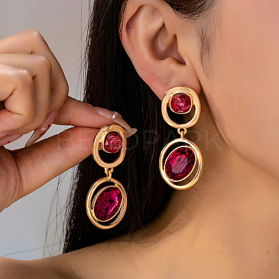 Alloy Rhinestone Stud Dangle Earrings for Women WG85C1A-01-1