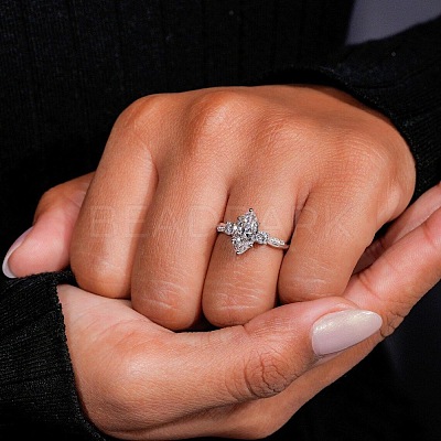 Brass Micro Pave Clear Cubic Zirconia Finger Rings FS-WG5249E-04-1