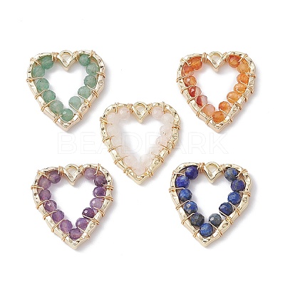 Natural Mixed Gemstone Faceted Round Pendants PALLOY-JF02147-01-1