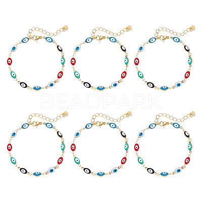 Brass Enamel Evil Eye Link Bracelets BJEW-NB0001-03-1