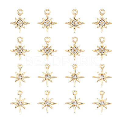 16Pcs 2 Styles Brass Micro Pave Cubic Zirconia Charms KK-UN0002-12-1