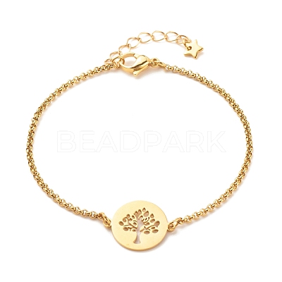 201 Stainless Steel Tree of Life Link Bracelet with 304 Stainless Steel Box Chains for Women BJEW-JB08281-01-1