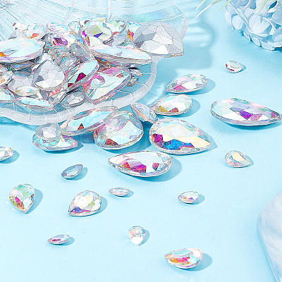94Pcs 6 Style Pointed Back Glass Rhinestone Cabochons RGLA-FG0001-07-1