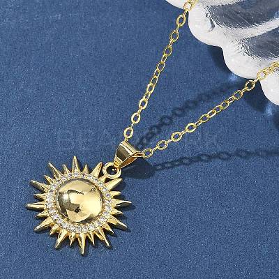 Brass Micro Pave Clear Cubic Zirconia Sun Pendant Necklaces for Women NJEW-S449-05B-G-1