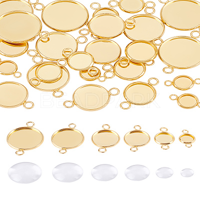 24PCS 6 Style 304 Stainless Steel Cabochon Connector Settings STAS-LP0002-06-1