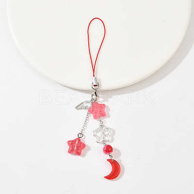 Alloy Wing with Glass Moon & Star Mobile Straps HJEW-YW00181-03-1