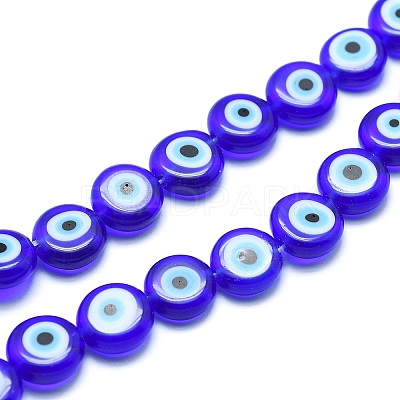 Handmade Evil Eye Lampwork Flat Round Bead Strands X-LAMP-L058-10mm-12-1