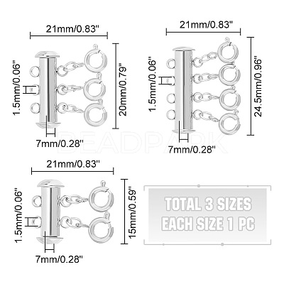 3Pcs 3 Styles 304 Stainless Steel Slide Lock Clasps STAS-UN0042-03P-1