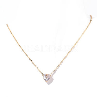 Stainless Steel Pave Cubic Zirconia Heart Pendant Cable Chain Necklaces for Women PW-WG05D07-04-1