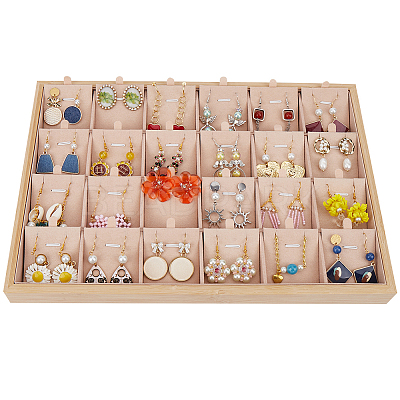 1 Set 24-Slot Wood Necklace Display Organizer Case with Velvet NDIS-SP0001-02-1