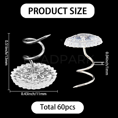 60Pcs Clear Acrylic Flat Round Head Iron Twist Pins FIND-SP0004-66-1