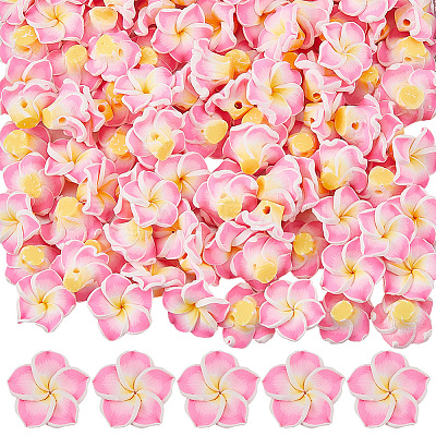 100Pcs Handmade Polymer Clay 3D Flower Plumeria Beads CLAY-SC0002-48D-1