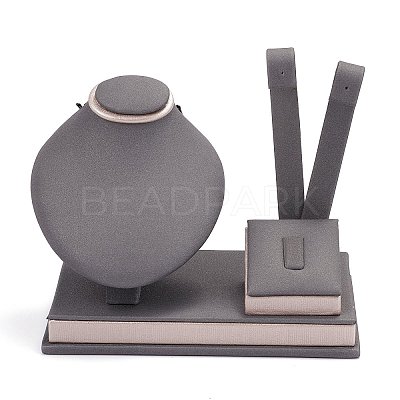 Wooden Clovered with PU Leather Jewelry Displays ODIS-F005-02E-1