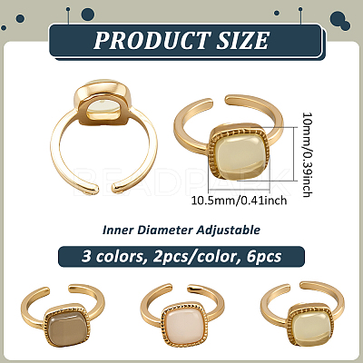 6Pcs 3 Colors Alloy & Resin Adjustable Cuff Rings for Women RJEW-HY0001-34-1