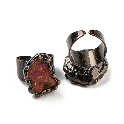 Irregular Oval Natural Ruby Open Cuff Rings RJEW-M157-17R-1