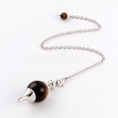 Natural Tiger Eye Sphere Dowsing Pendulums BJEW-E292-A09-1
