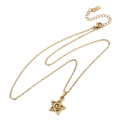 304 Stainless Steel Star Pendant Cable Chain Necklaces for Men Women NJEW-K308-01B-G-1