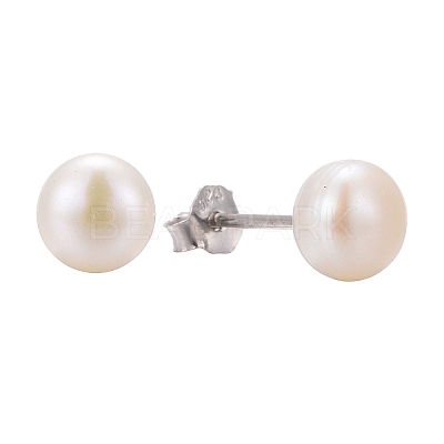 Anti-Tarnish Pearl Ball Stud Earrings EJEW-Q701-01A-1