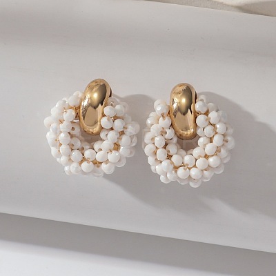 Iron & Glass Bead Ring Stud Earrings FS-WG96D15-06-1