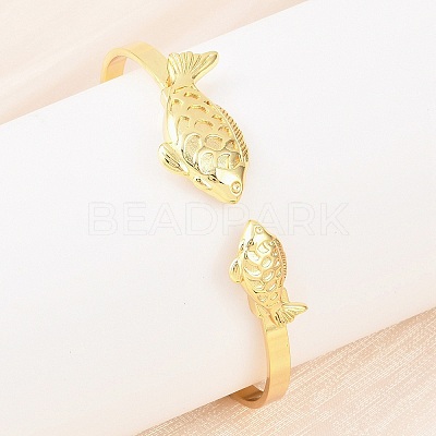 Marine Organism Brass Cuff Bangles for Women BJEW-D368-03A-G-1