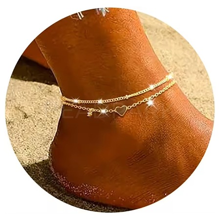 Heart Alloy Cubic Zirconia Double Layer Anklets WG95339-01-1