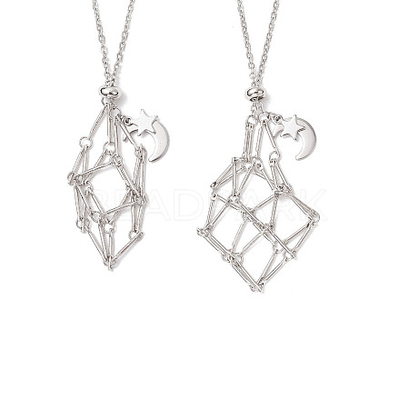 2Pcs 2 Styles 304 Stainless Steel Star Moon Macrame Pouch Pendant Necklace Making NJEW-JN05371-1
