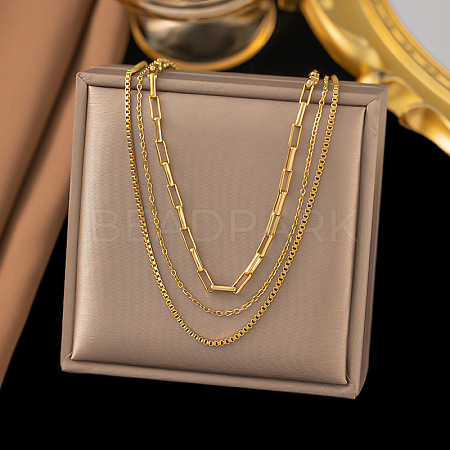 304 Stainless Steel 3 Layer Necklaces for Women NJEW-C084-03G-1