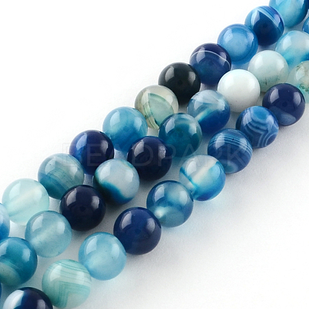 Dyed Natural Striped Agate/Banded Agate Round Bead Strands X-G-R342-6mm-05-1