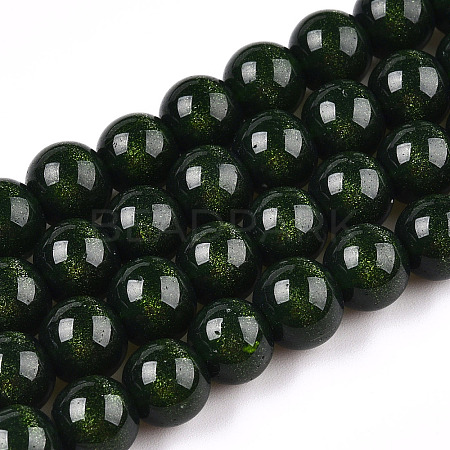 Imitate Green Goldstone Glass Beads Strands GLAA-N001-8mm-A01-1