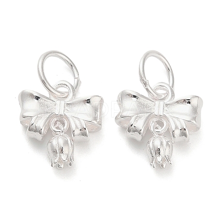 925 Sterling Silver Bowknot with Flower Charms STER-P071-10S-1
