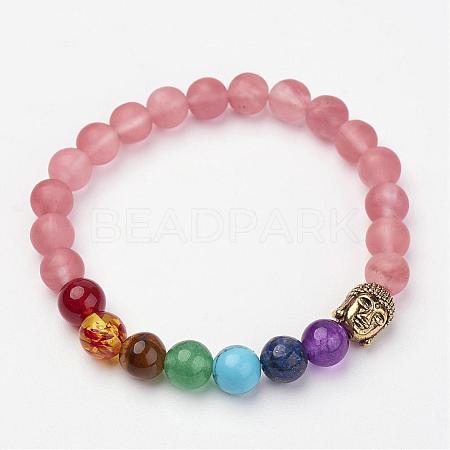 Cherry Quartz Glass Beaded and Gemstone Beaded Stretch Bracelets BJEW-P065-C-07-1