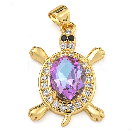 Tortoise Rack Plating Brass Micro Pave Cubic Zirconia Charms KK-G513-78A-06G-1