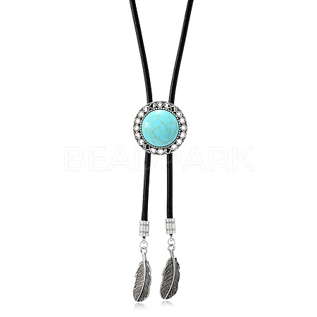 Alloy with Synthetic Turquoise Pendant Waxed Cord Bolo Tie Lariat Necklaces FS-WGCCEF8-03-1