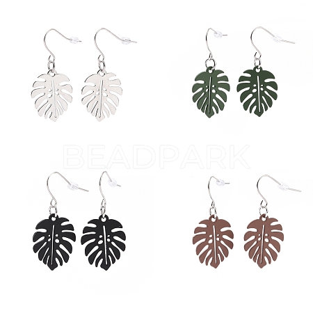 4 Pairs 4 Color Alloy Enamel Tropical Leaf Dangle Earrings EJEW-JE05105-1