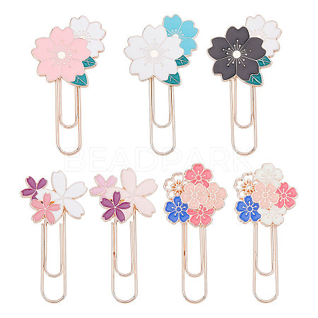 Globleland 7 Pcs 7 Style Rose Gold Tone Zinc Alloy Enamel Bookmarks AJEW-GL0001-88-1