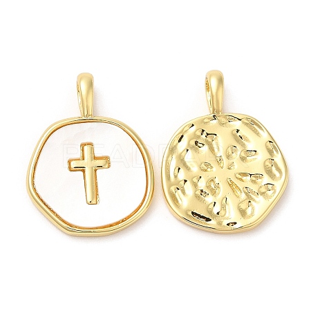 Rack Plating Brass Pendants with Shell X-KK-Q775-01G-1