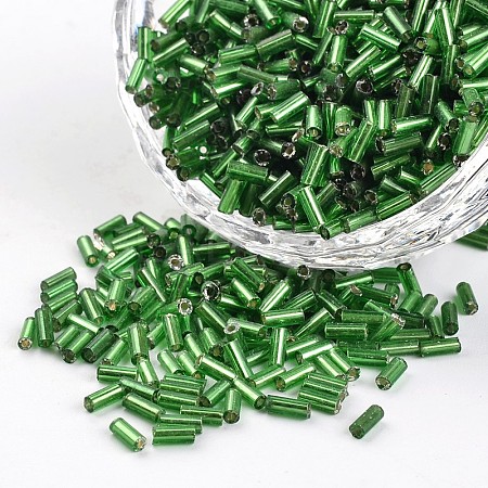 Tube Silver Lined Round Hole Glass Bugle Beads X-SEED-I001-27B-1
