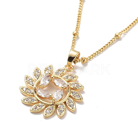 Flower Brass Micro Pave Cubic Zirconia Pendant Necklaces for Women NJEW-A015-12KCG-1
